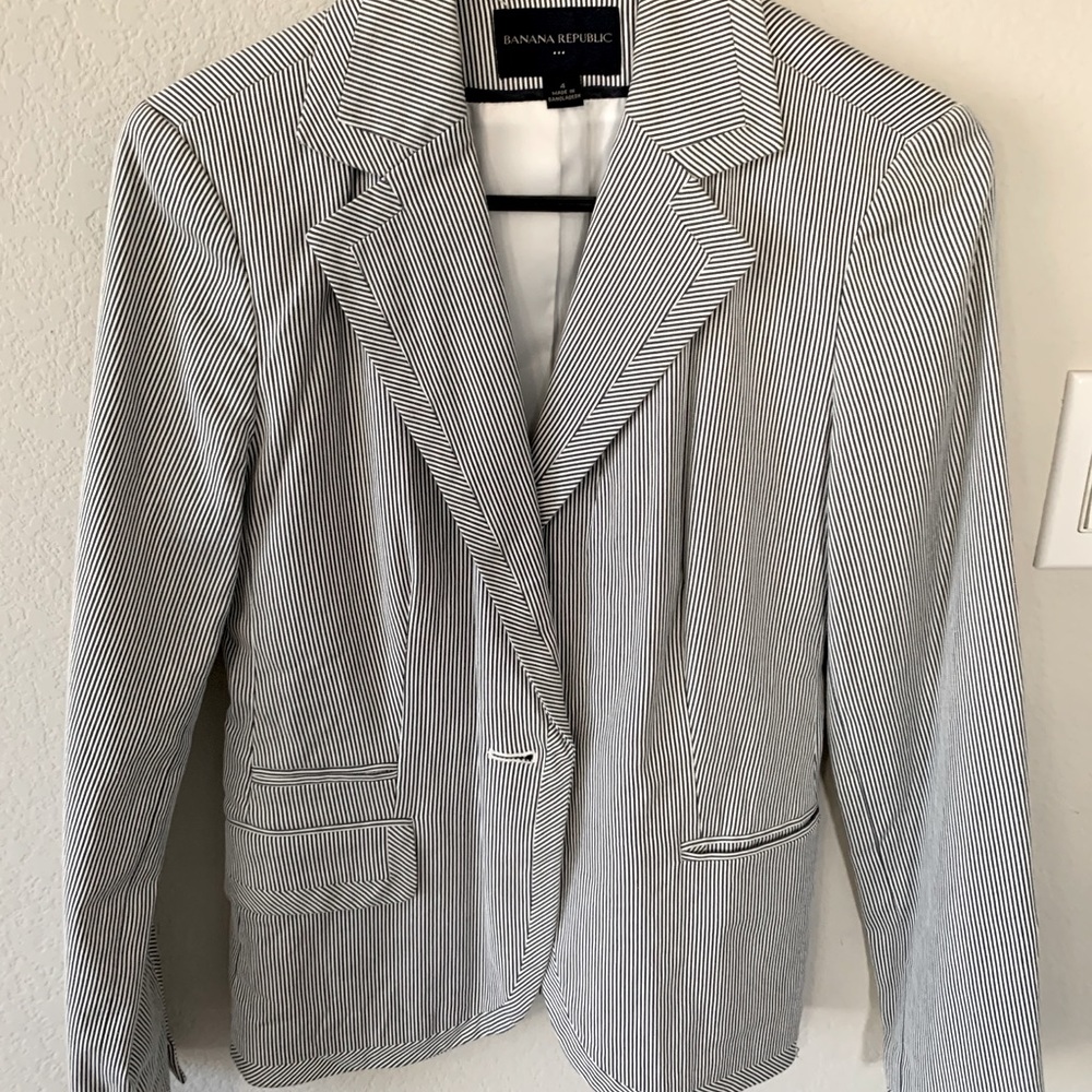 Navy and white stripe blazer